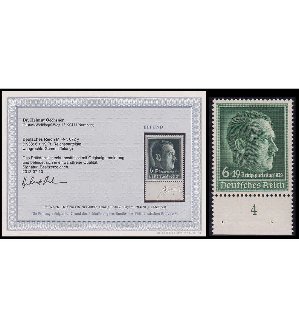 Deutsches Reich - Besonderheit Nr. 672 y postfrisch v. Unter- rand mit Farbfotobefund