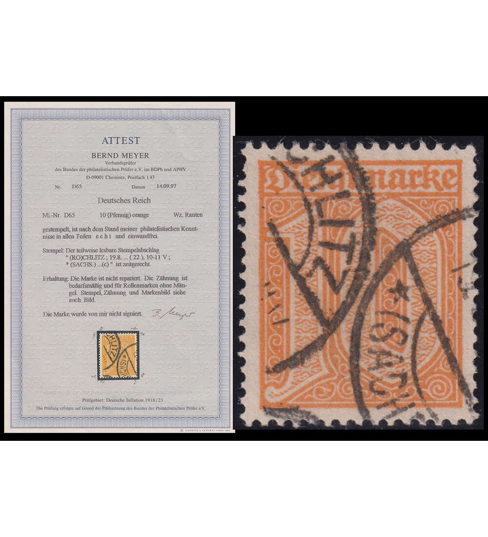 Deutsches Reich - Dienstmarke Nr. D 65 gestempelt mit Farbfotoattest