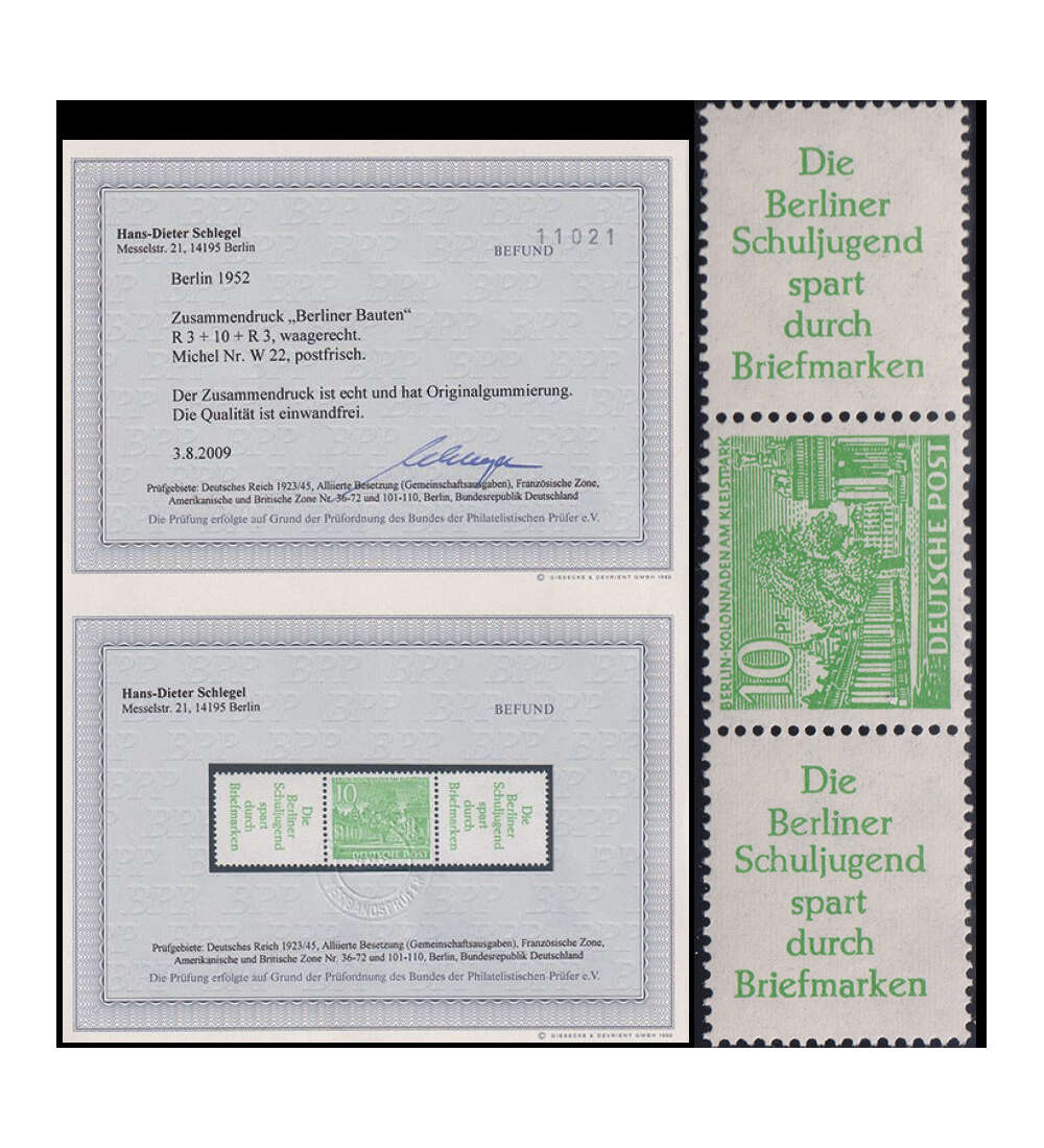 Berlin - Zusammendruck Nr. W 22 postfrisch mit Farbfotoattest Schlegel