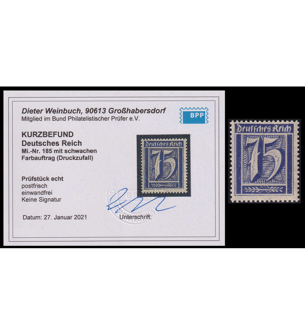 Deutsches Reich Abart Nr. 185 Hell-Ausgabe mit Farbfotobefund
