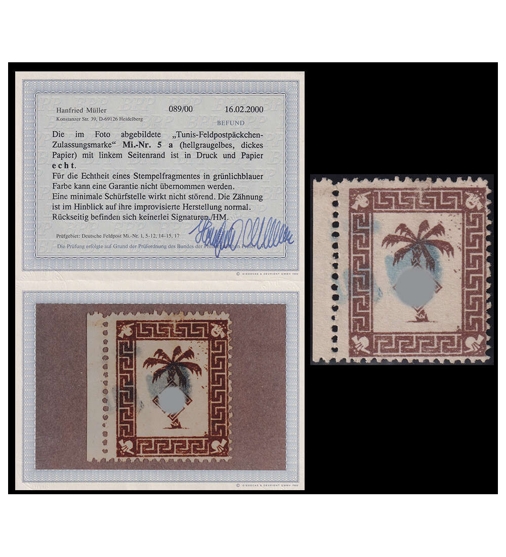 Deutsches Reich Tunis-Marke Nr. 5 mit Stempelfragment und Farbfotobefund