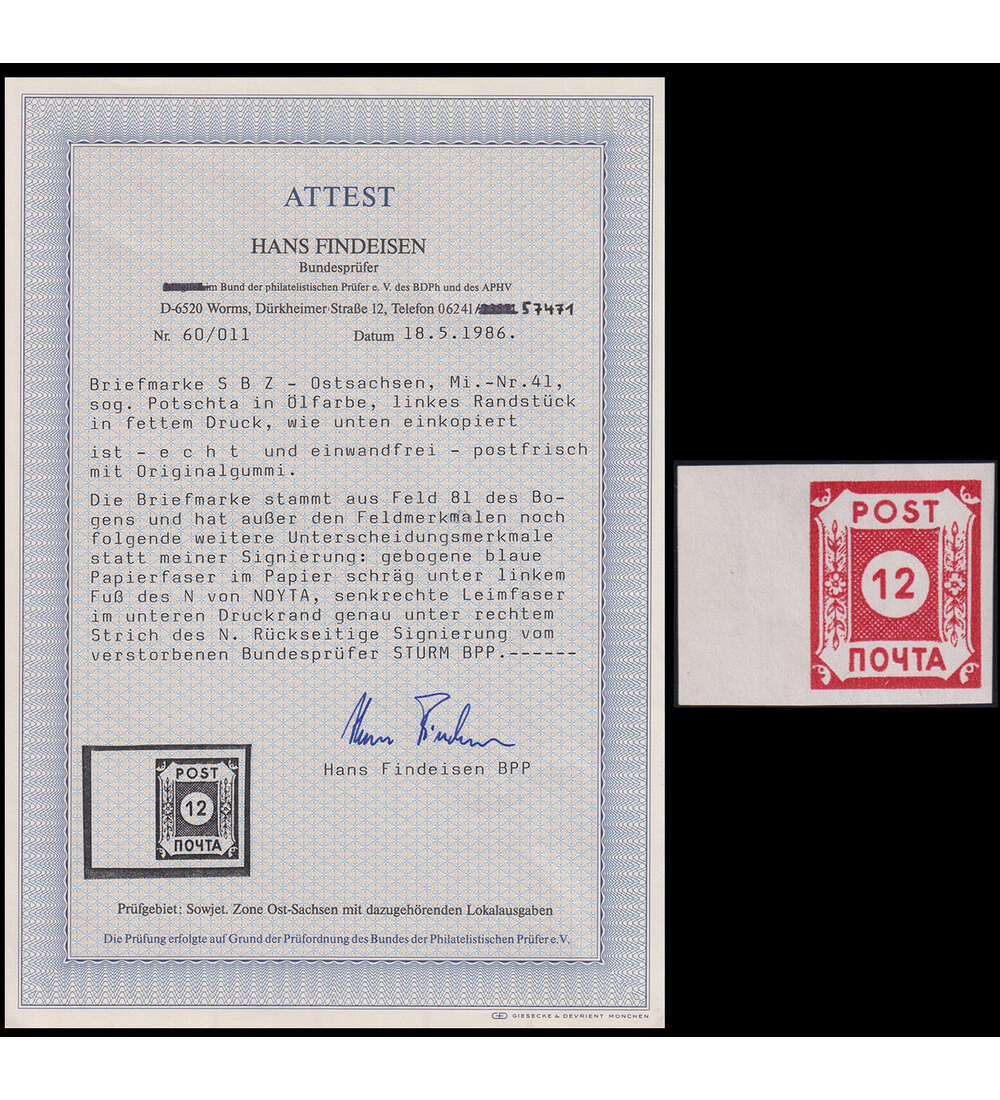 SBZ POTSCHTA Nr. B I b postfrisch mit Farbfotoattest