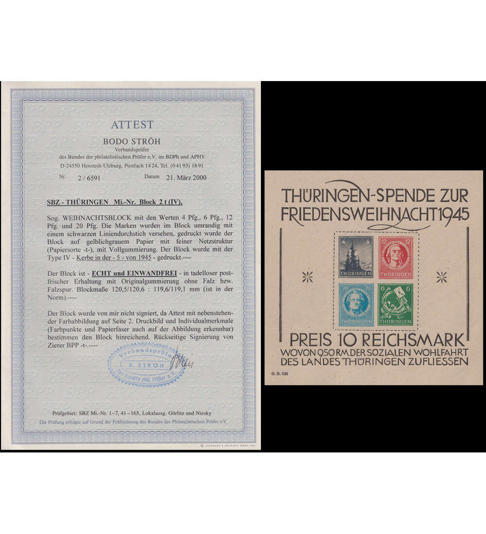 SBZ - Block 2 postfrisch mit Farbfotoattest Str�h gro�er Weihnachtsblock