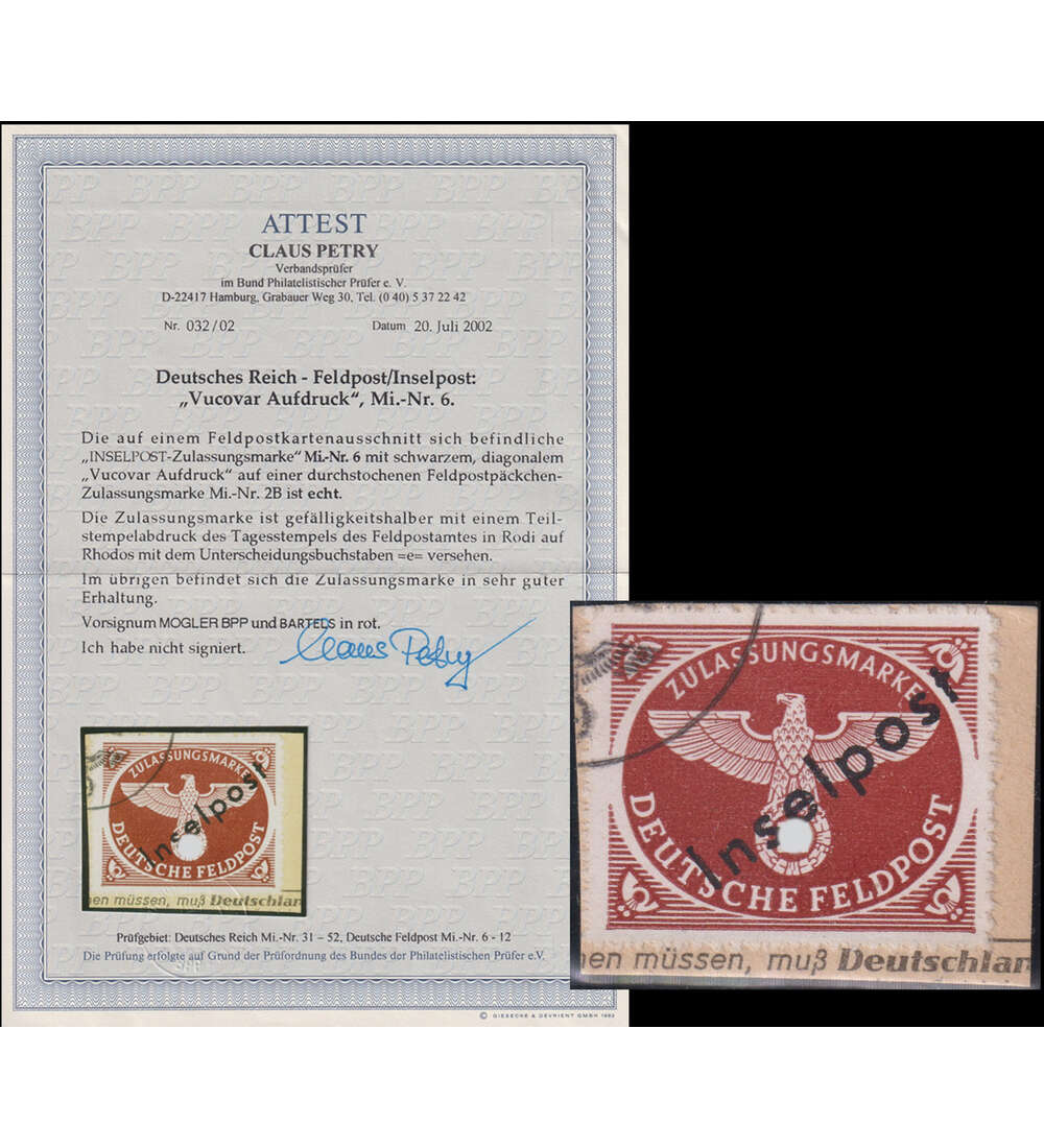 Deutsches Reich Inselpost Nr. 6 gestempelt mit Farbfotoattest Petry