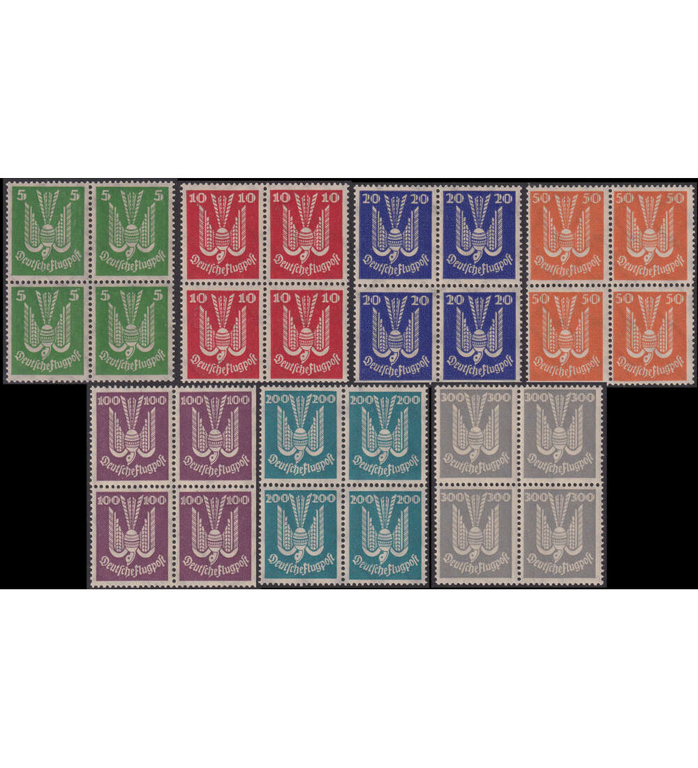 Dt. Reich Flugpost 1924 Nr. 344-350 postfrisch im Viererblock