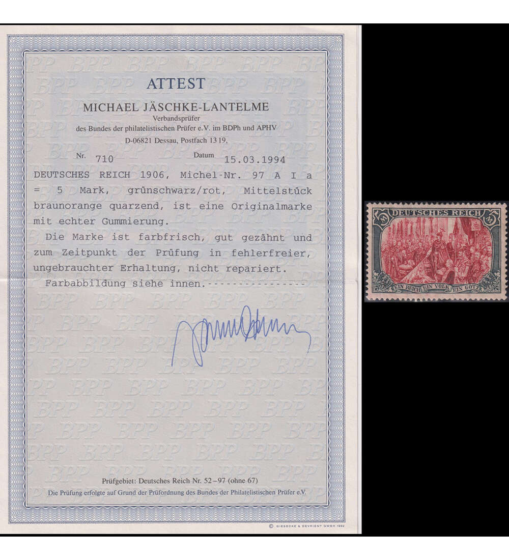 Deutsches Reich-Friedensdruck Nr. 97 A I a ungestempelt mit Frabfotoattest