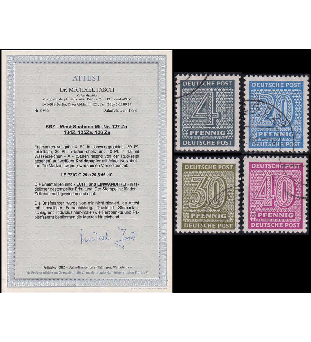 SBZ Ziffern 1945 gestempelt Nr. 127-136 X z alle 4 Werte mit Farbfotoattest
