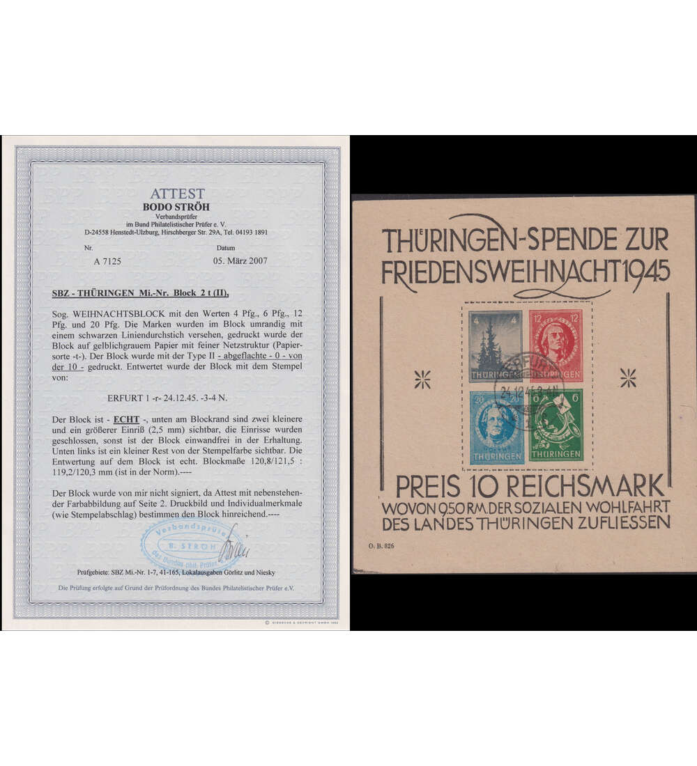 SBZ - Block 2 gestempelt mit Farbfotoattest Strh groer Weihnachtsblock