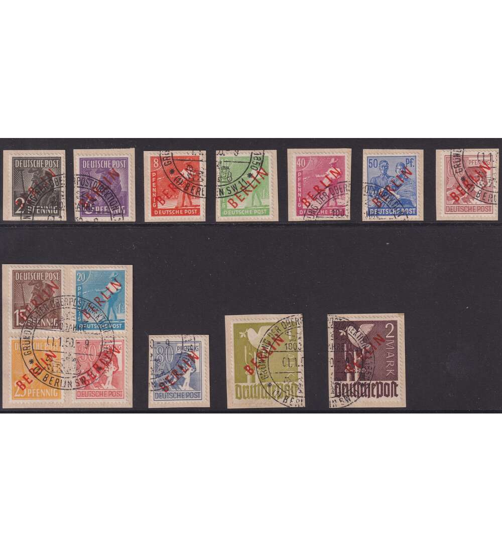 Berlin Rotaufdrucke Nr. 21-34 auf Stemelvorlage- Ausschnitten gepr�ft, signiert