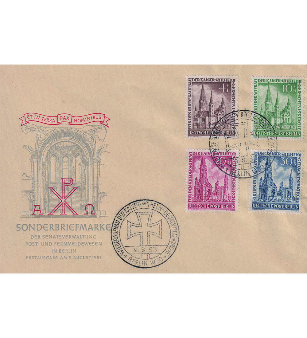 Berlin - Ersttagsbrief Nr. 106-109 amtlicher Ersttags brief Ged�chntniskirche 1953