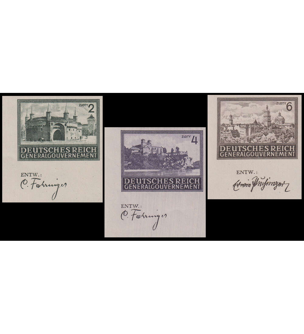 Generalgouvernement ungezhnt Nr. 113 - 115 U postfrisch vom Unterrand mit Entwerfernamen