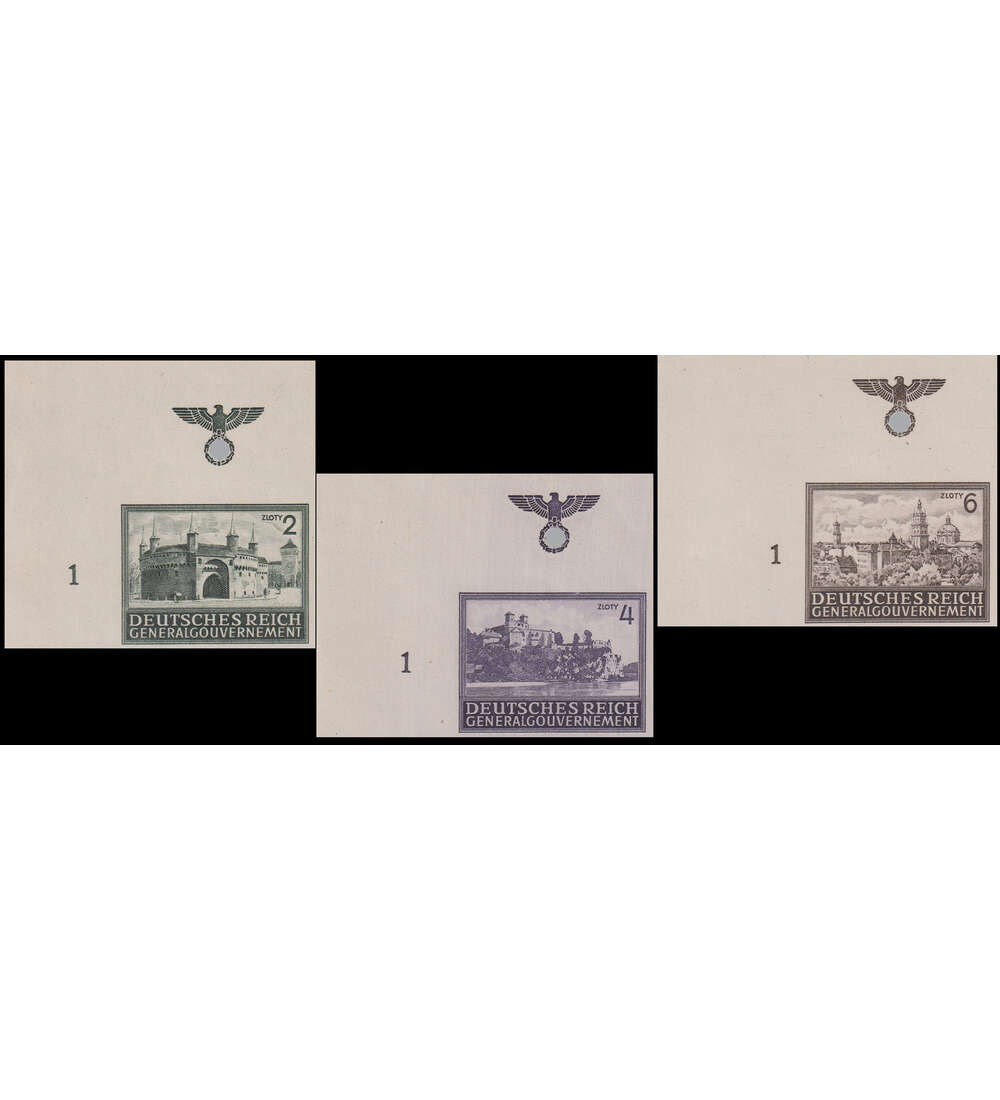 Generalgouvernement ungezhnt Nr. 113 - 115 U postfrisch aus der linken oberen Bogenecke