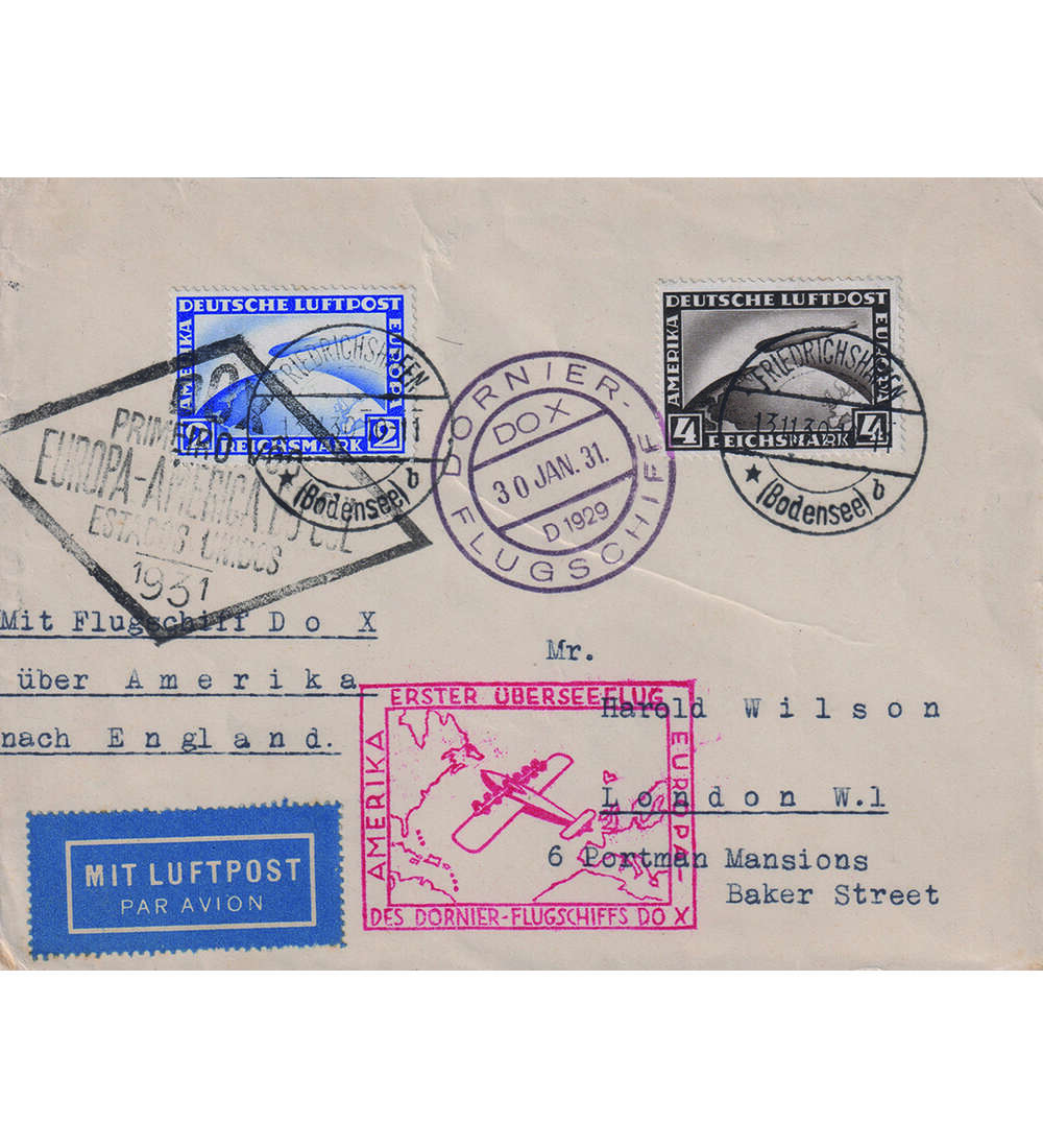 Deutsches Reich Zeppelin Nr. 423-424 gestempelt auf Luftpost-Beleg