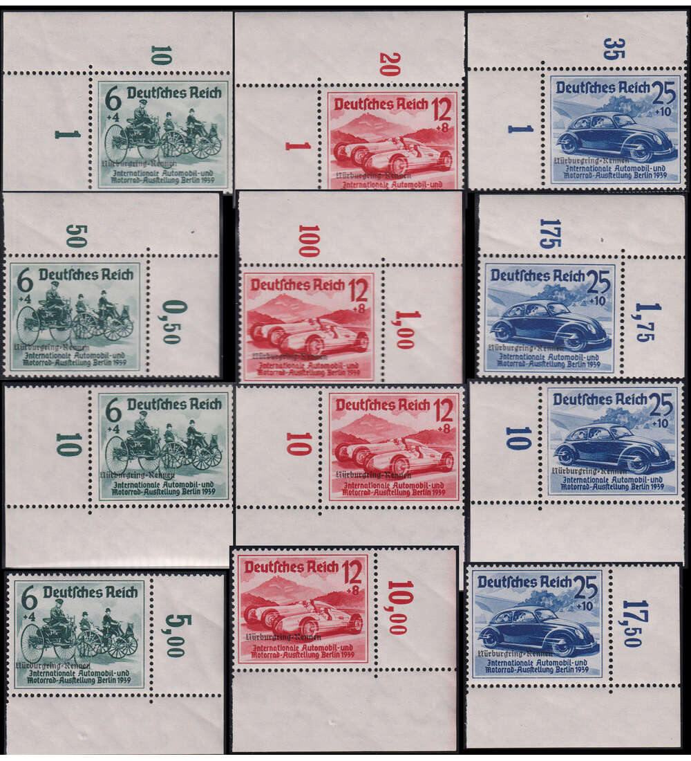 Dt. Reich Nrburgring-Rennen Nr. 695-697 postfrisch alle 4 Eckrand-Stze