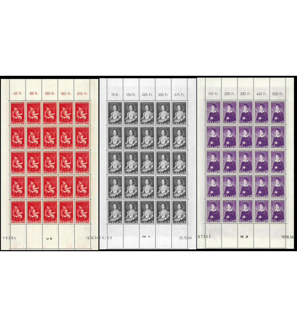 Saar-Bogensatz Nr. 354-356 Volkshilfe 1954 - Gem�lde postfrisch