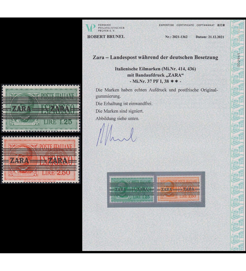 Deutsche Besetzung Zara Nr. 37-38 postfrisch mit Farbfotoattest