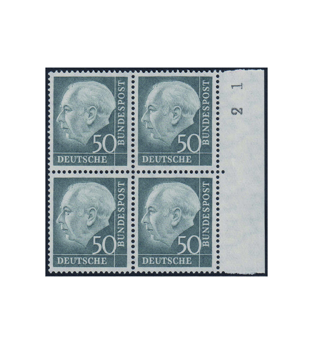 BRD Heuss 50 Pfennig Nr. 189 im postfrischen 4er- Block mit Seitenrand