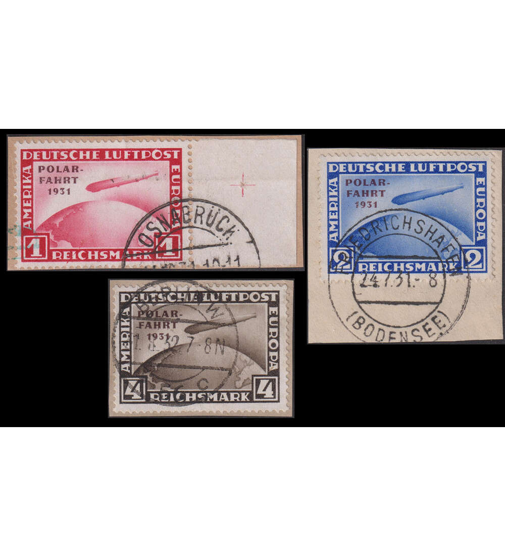Deutsches Reich Polarfahrt Nr. 456-458 gestempelt auf Briefausschnitten