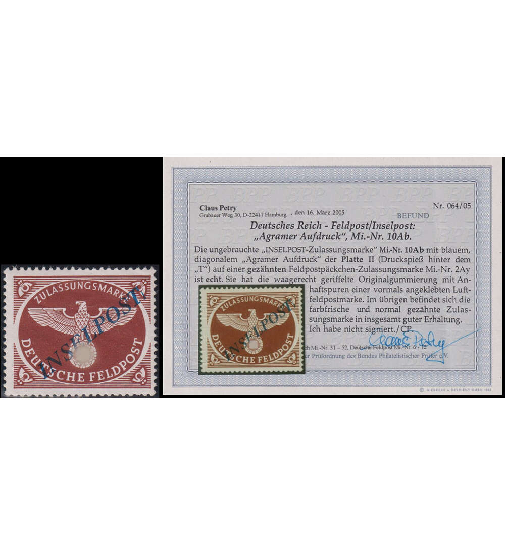 Deutsches Reich - Feldpost Nr. 10 Ab ungestempelt mit Farbfotobefund