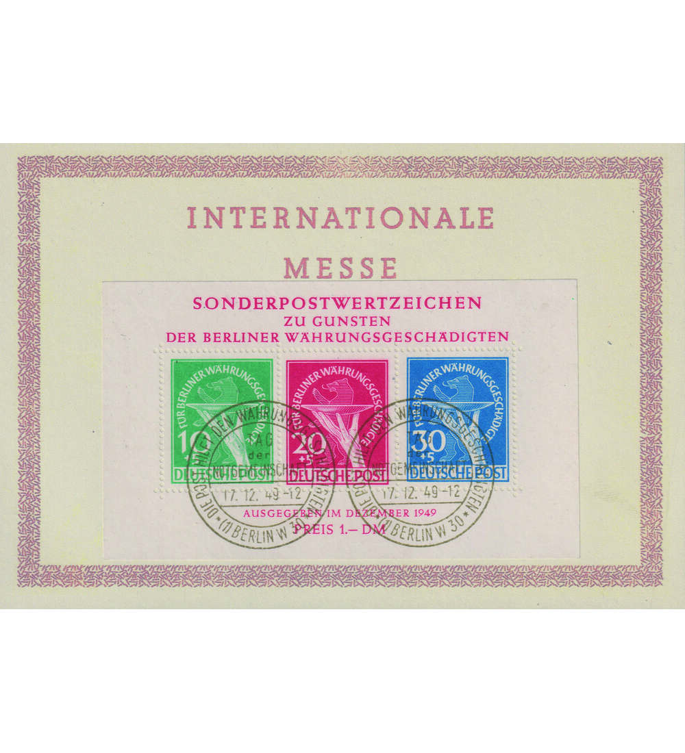 Berlin Block 1 auf Messe-Karte mit passendem Sonderstempel