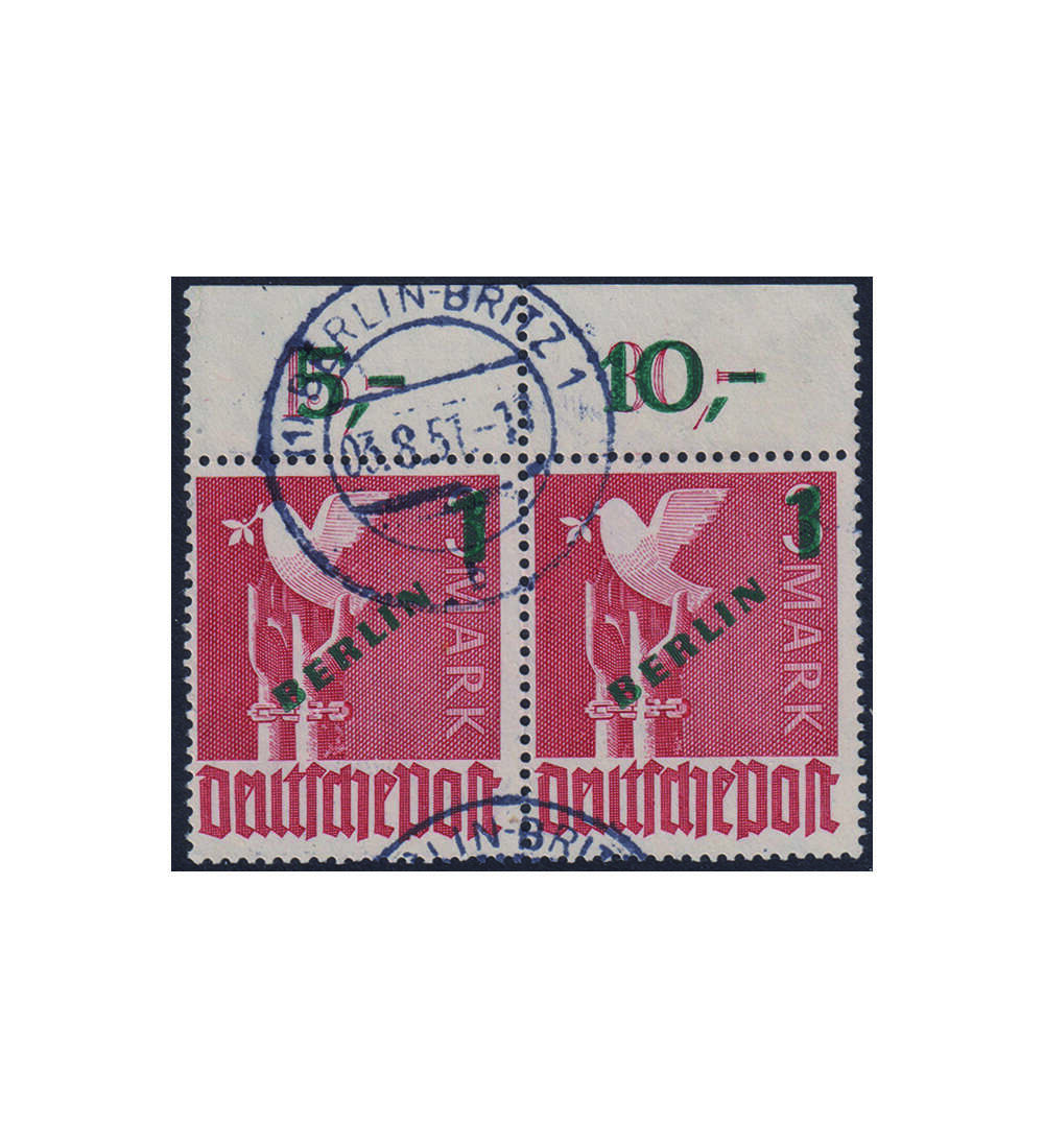 Berlin Gr�naufdruck Nr. 67 gestempeltes waage- rechtes Paar vom Oberrand
