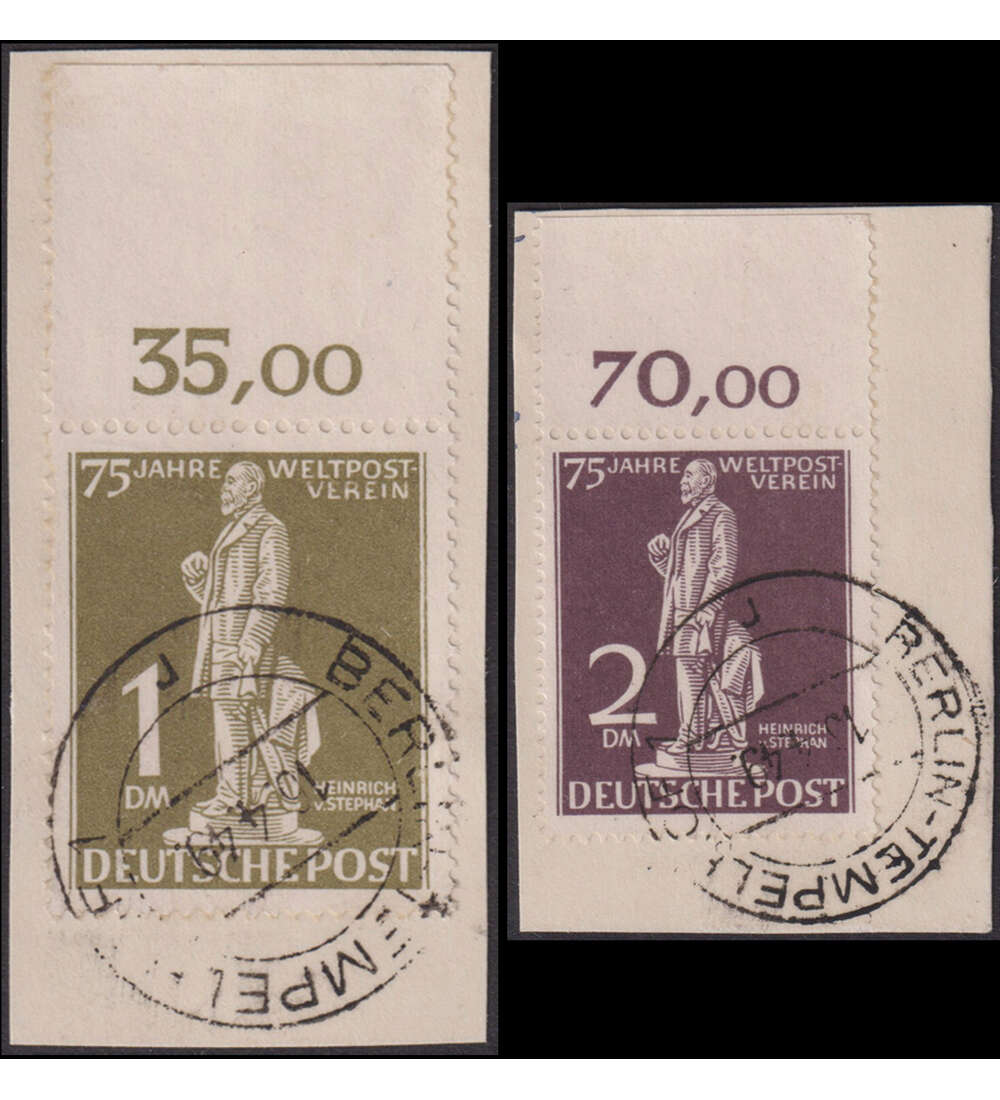 Berlin Stephan 1949 Nr. 40-41 gestempelter Oberrand auf Briefausschnitt