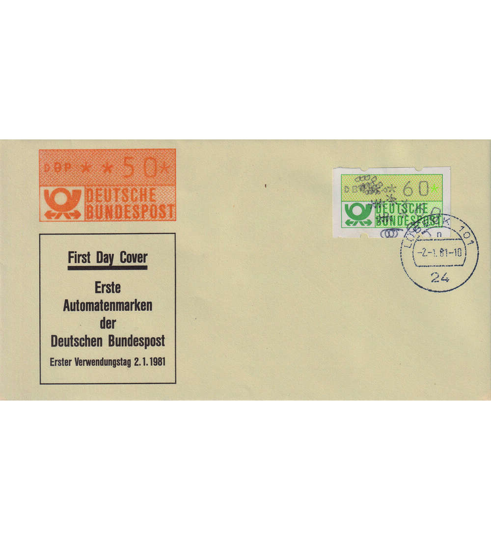 BRD - ATM Vielfachdruck Ersttagsbrief der 60 Pfennig ATM mit mehrfachem Aufdruck