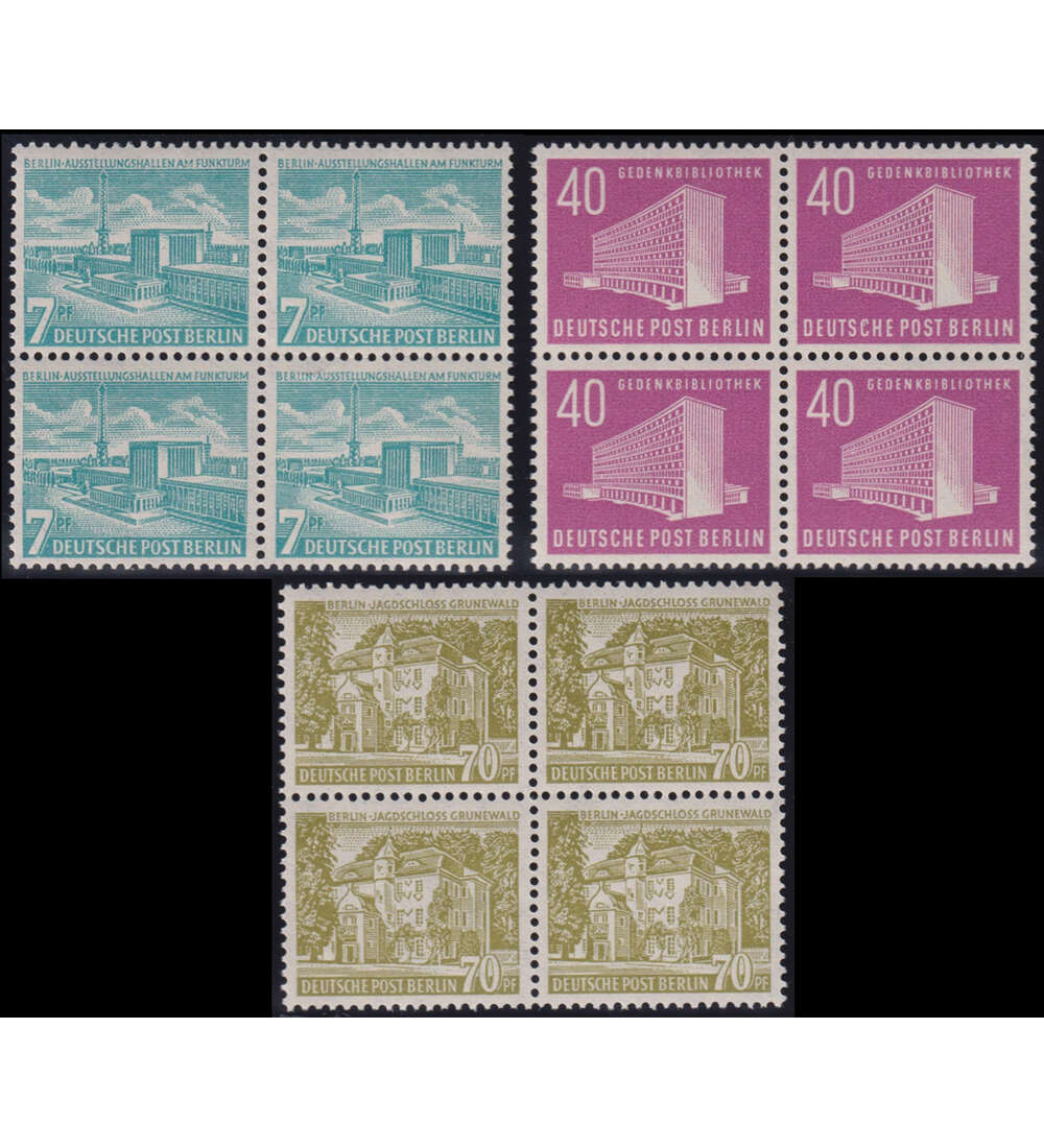 Berlin Berliner Bauten 1953 Nr. 121-123 postfrische Luxus- Viererbl�cken