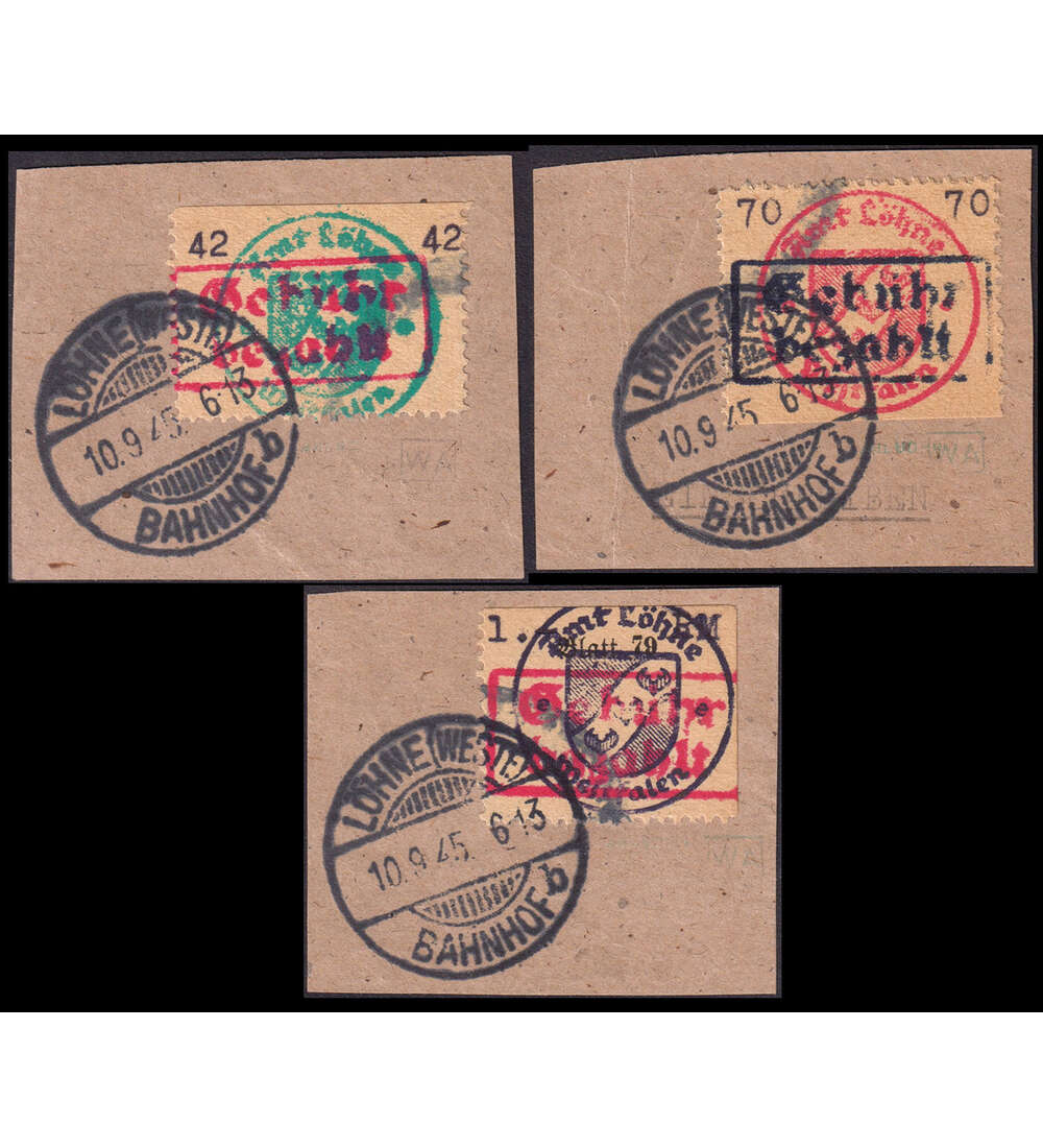 Lokalausgabe L�hne Nr. 1-3 gestempelt, gepr�ft. signiert Geb�hrenzettel 1945
