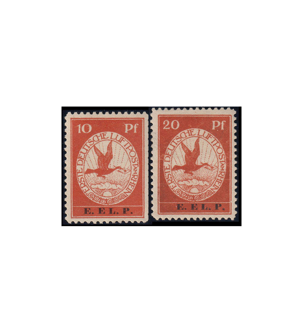 Der Komplettsatz Flugpost 1912 mit Aufdruck ( Nr. V - Vl ) postfrisch geprft und signiert, leider Gummimngel, daher jetzt zu