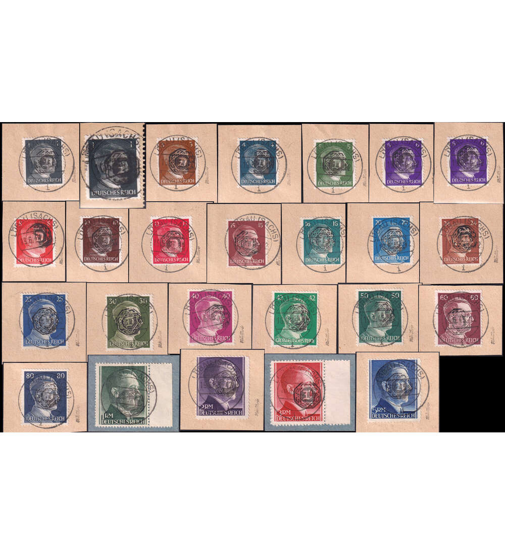 Lokalausgabe L�bau gestempelt von 1 Pfennig bis 5 Mark Handstempel auf Hitler