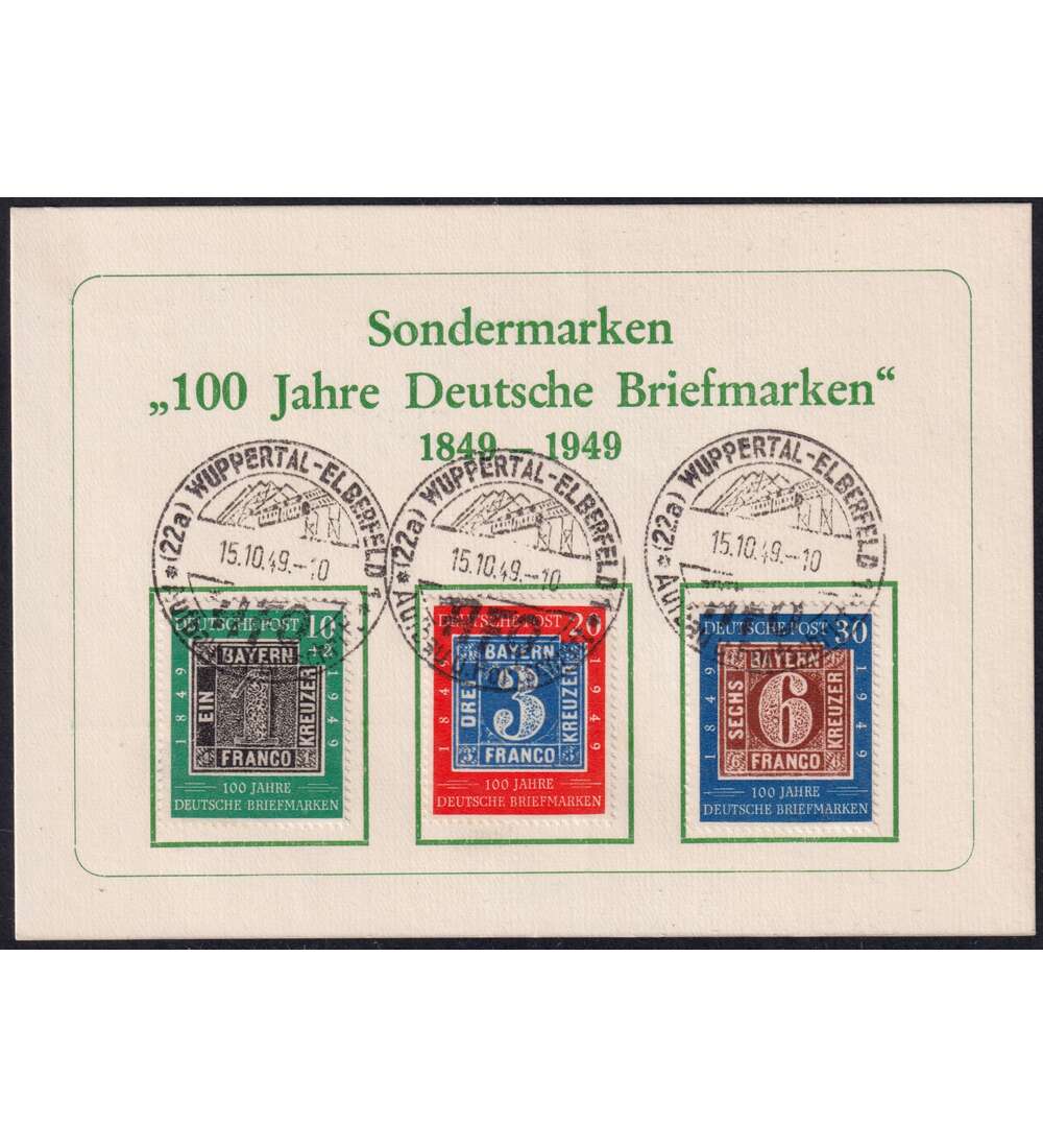 BRD Nr. 113-115 auf Schmuck - Beleg 100 Jahre dt. Briefmarken