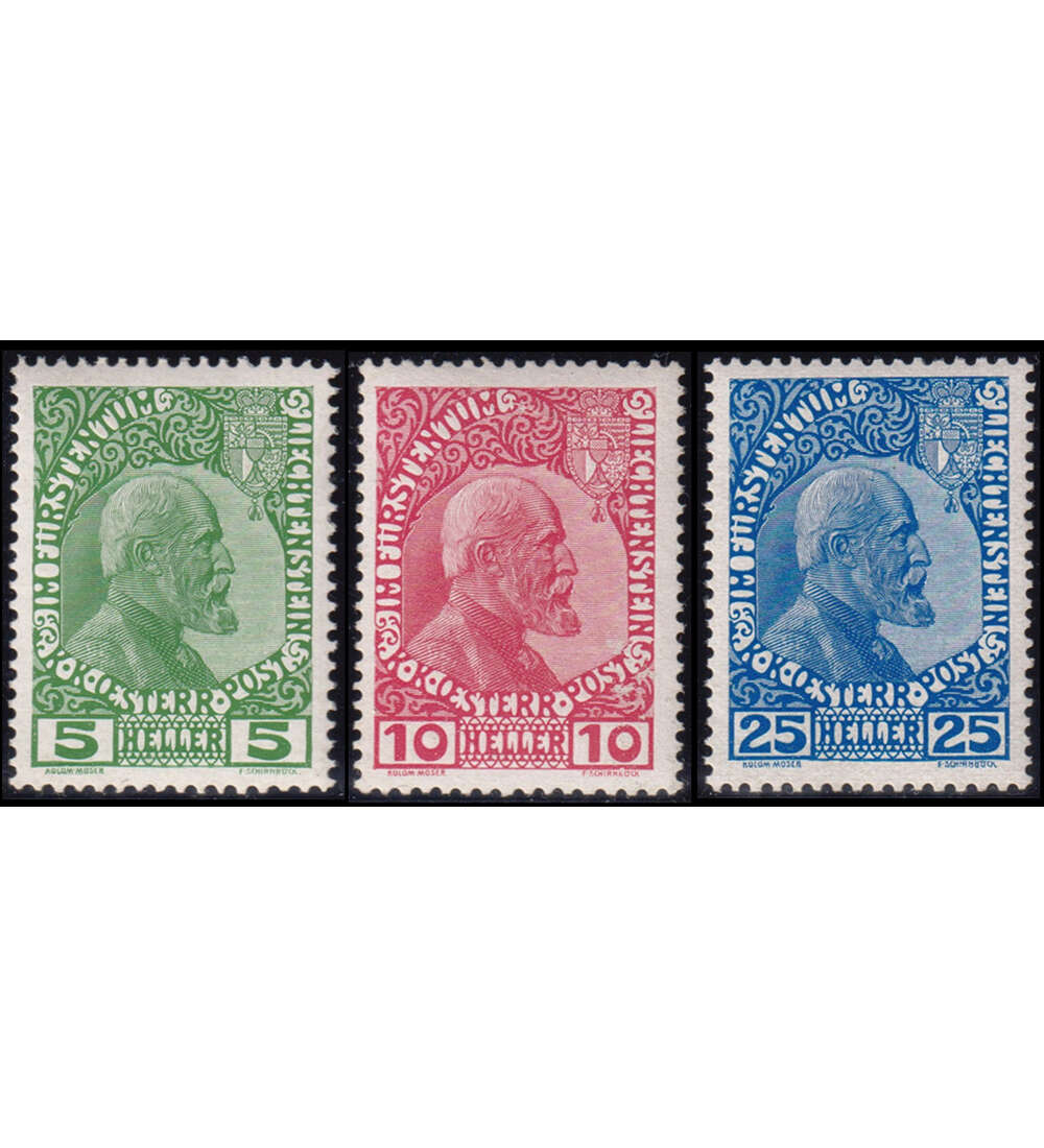 Liechtenstein Nr. 1-3 x postf. Frst Johann II mit Attest echt u. einwandfrei