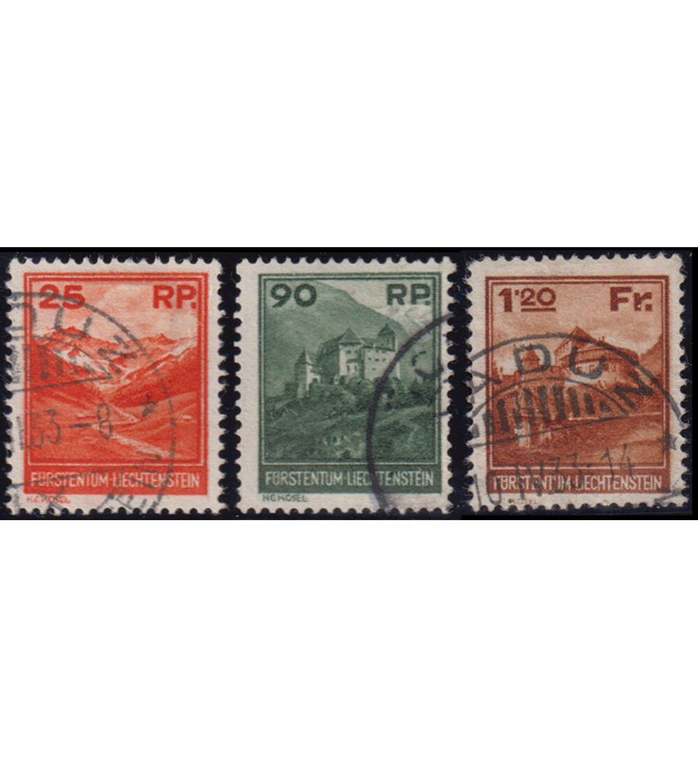 Liechtenstein Nr. 119-121 gestempelt Landschaftsbilder mit Attest echt u. einwandfrei