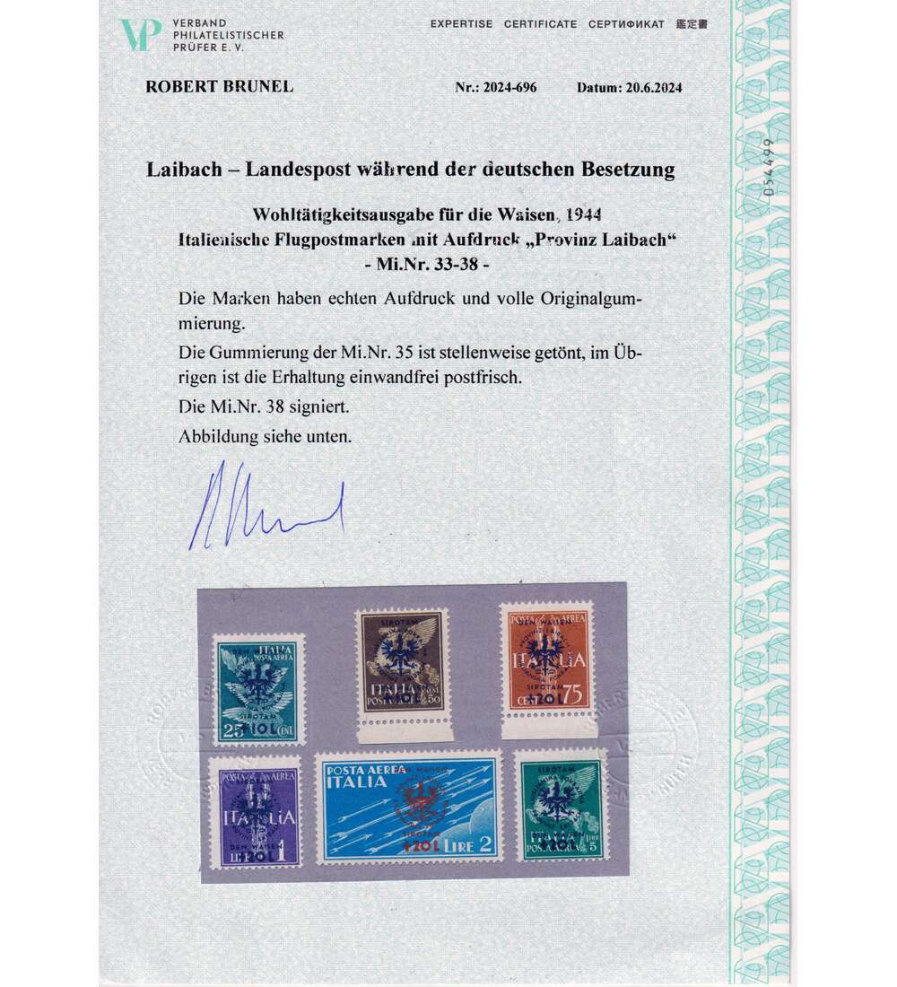 Laibach Fr die Waisen 1944 Nr. 33-38 postfrisch mit Farbfotoattest einwandfrei