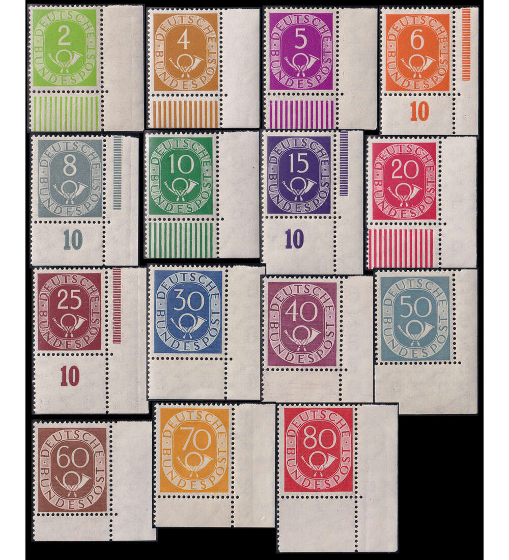 BRD Posthorn Eckrandsatz Nr. 123-137 postfrisch ohne 90 Pfg. aus Ecke unten rechts