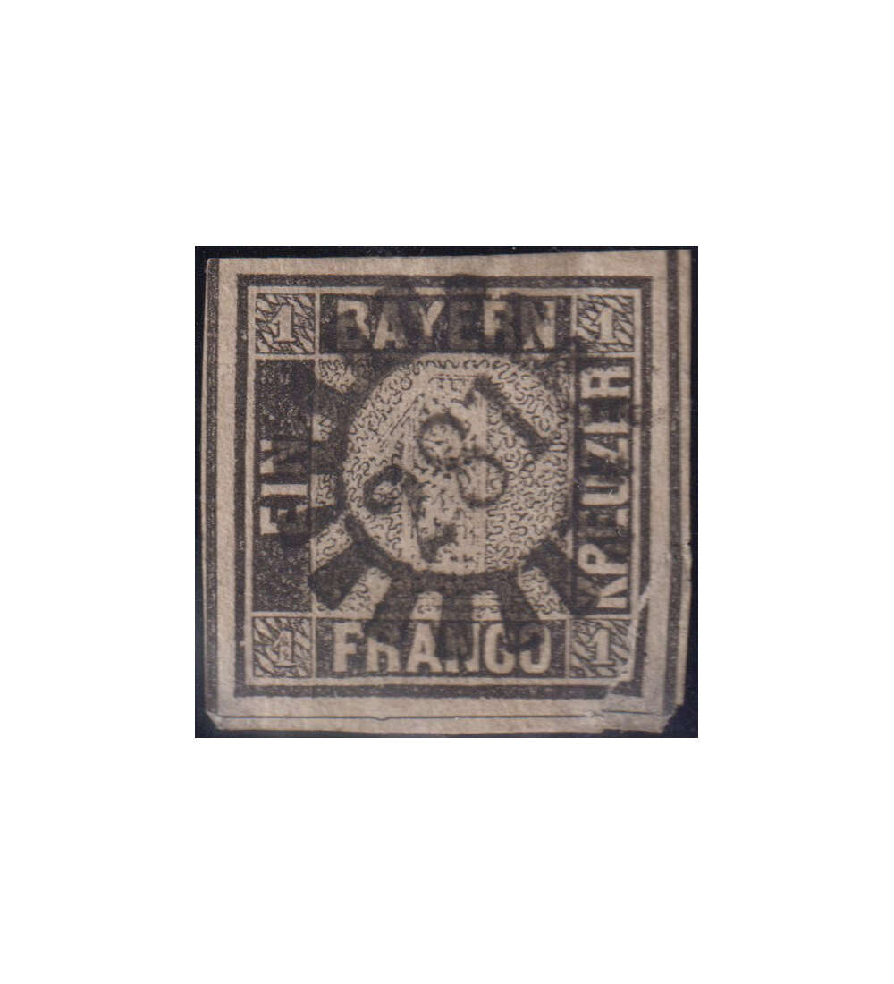 Bayern Einser Nr. 1 gestempelt leider mit rchseitiger dnner Stelle