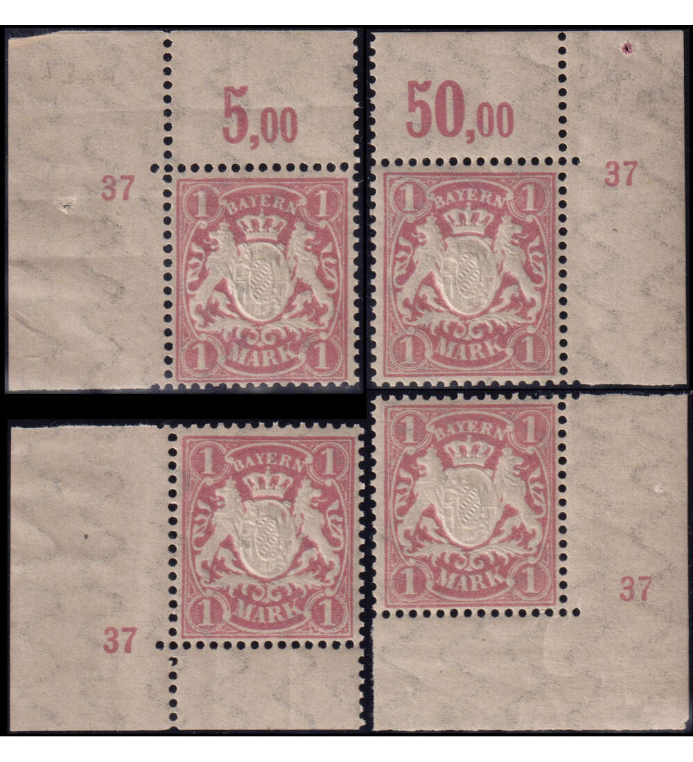 Bayern Plattennummern Nr. 53 y A postfrisch aus allen 4 Bogenecken