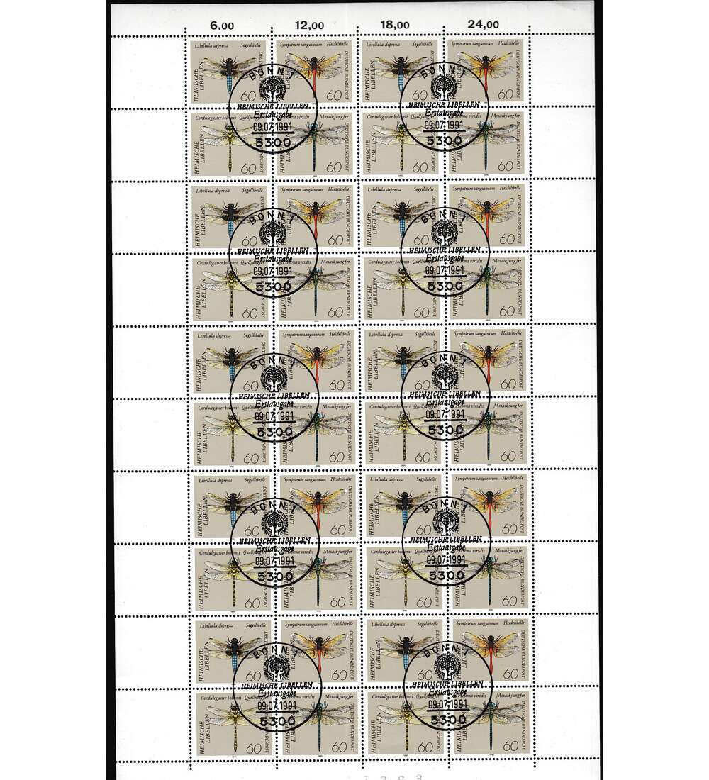 BRD - Zusammendruckbogen Nr. 1546-1549 Libellen 1991 Ersttagsstempel Bonn