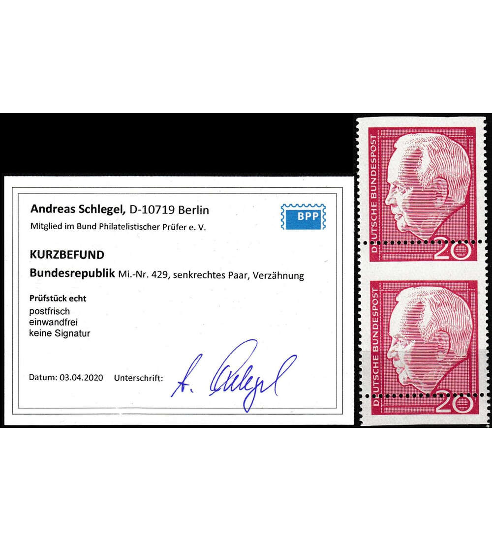 BRD - Abart Nr. 429 postfrisch senkrechtes Paar oben und unten ungez�hnt