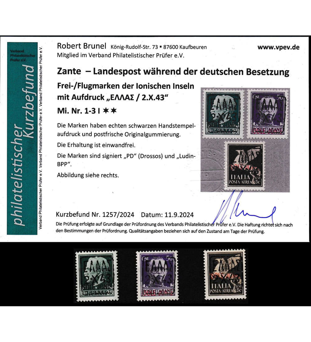 Dt. Besetzung Zante Nr. 1-3 I postfrisch mit Befund echt und einwandfrei
