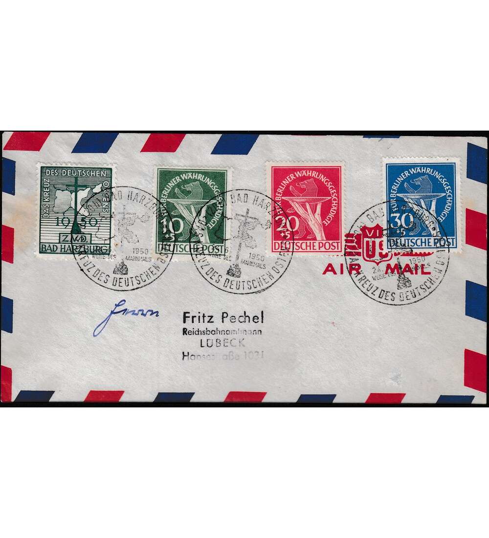 Berlin W�hrungsgesch�digte Nr. 68-70 + Zusatzfrankatur auf Brief mit Sonderstempeln