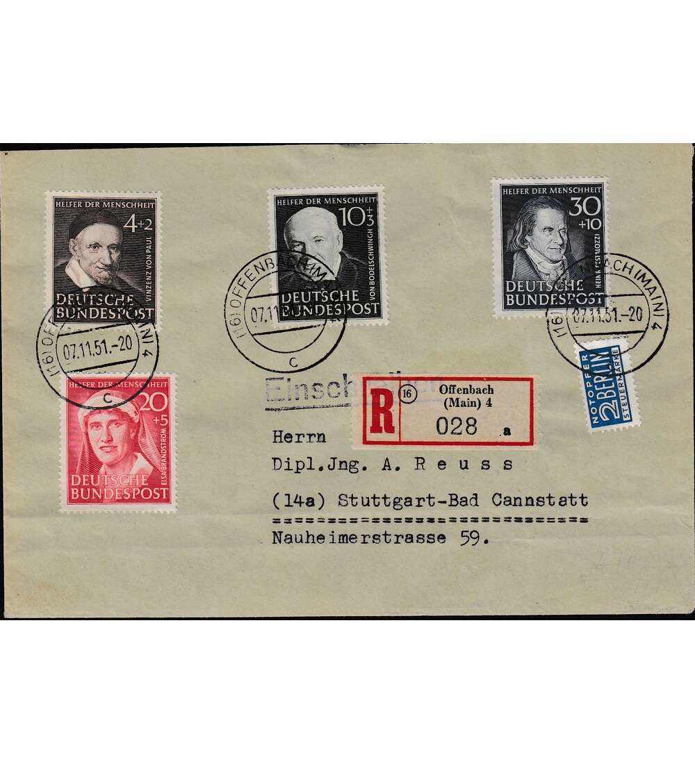 BRD Wohlfahrt 1951 Nr. 143-146 auf Beleg