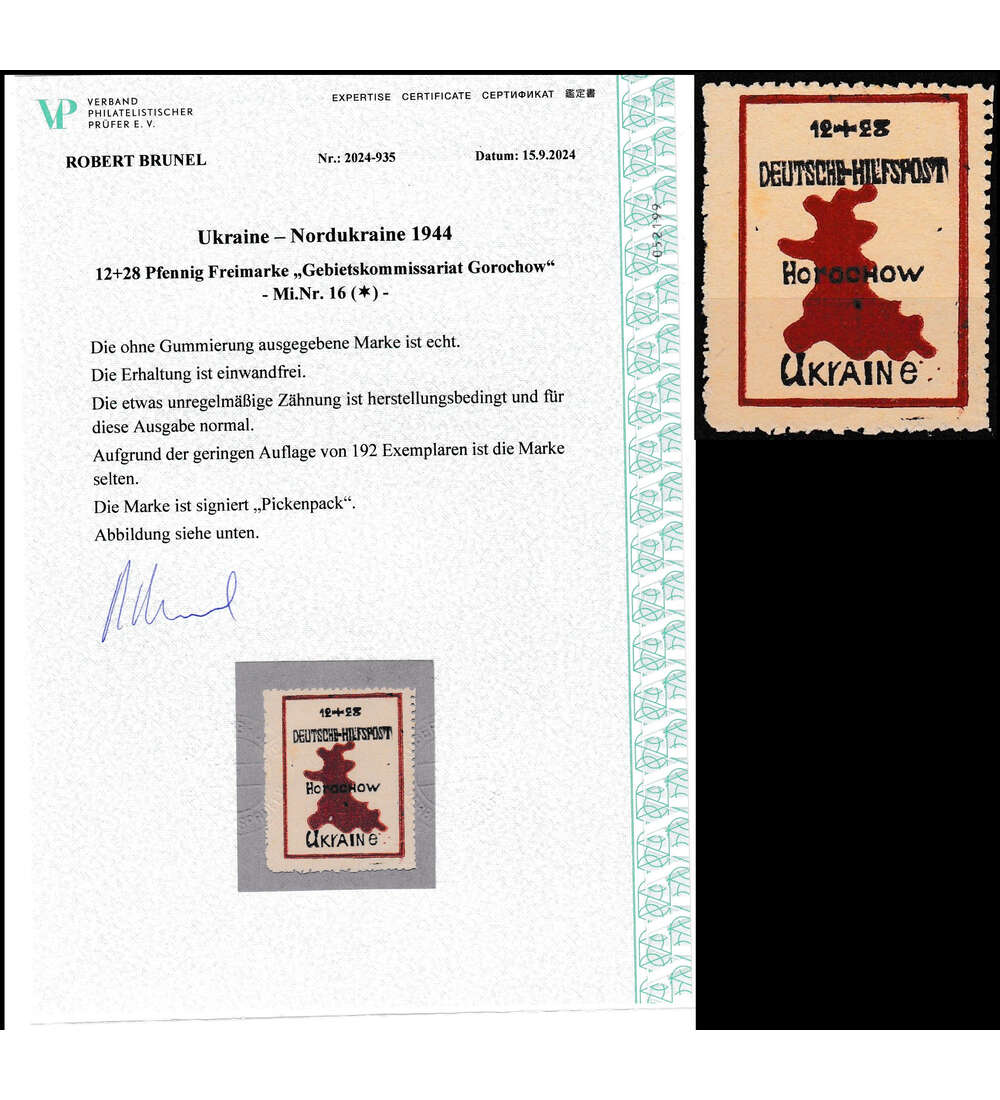 Deutsche Besetzung Ukraine Nr. 16 A ungestempelt dazu Farbfotoattest