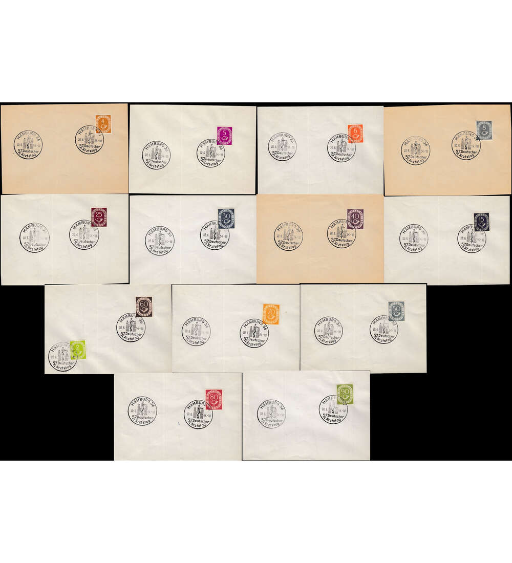 BRD Posthorn-Schmuckumschl�ge ohne 10 und 20 Pfennig Stempel 20.6.54 - Hamburg Dt. �rztetag