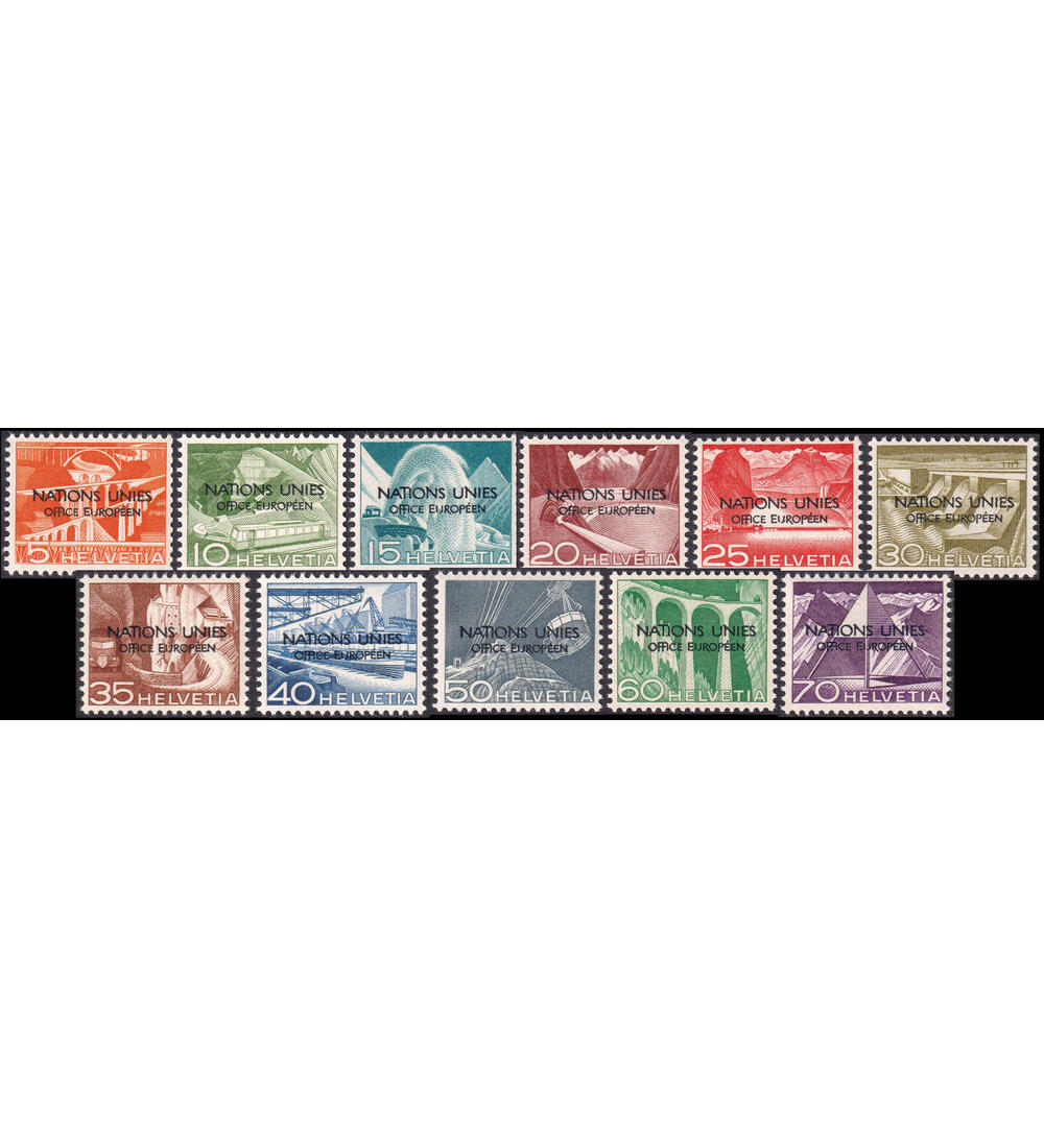 Schweizer Amt ONU/UNO Nr. 1-11 II postfrisch U in EUROPEEN gebrochen