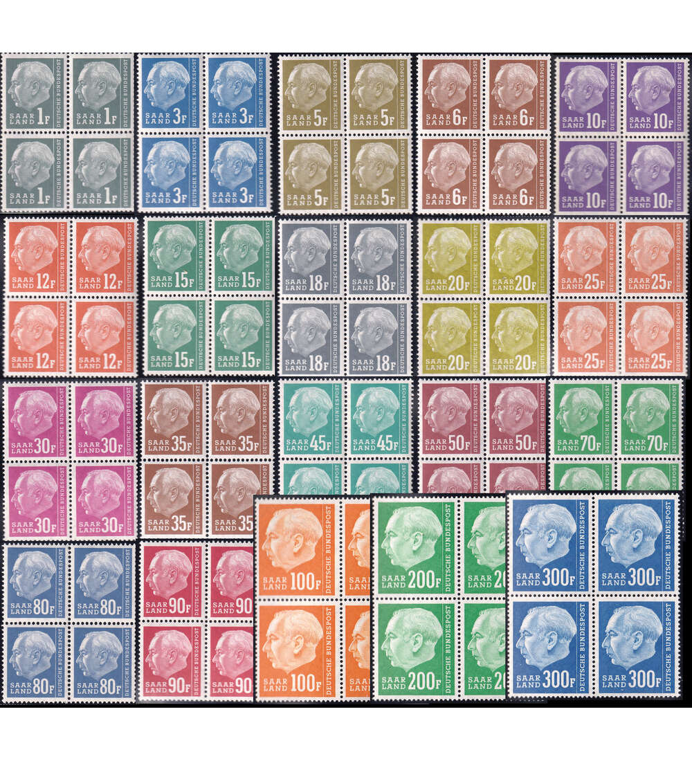 Saar Heuss 1957 Nr. 409-428 postfrisch im Viererblock