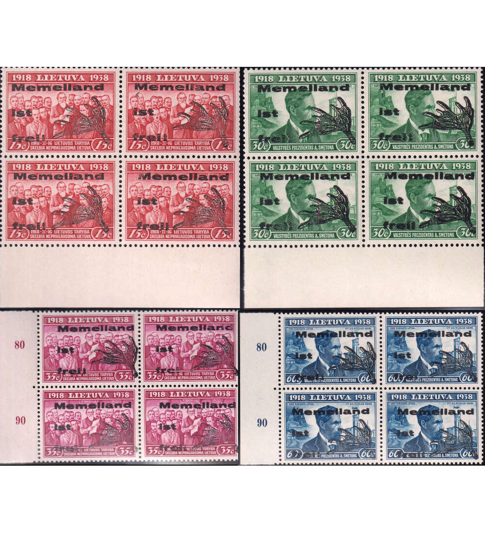 Memel Lokalausgabe in postfrischern Viererblocks geprft und signiert