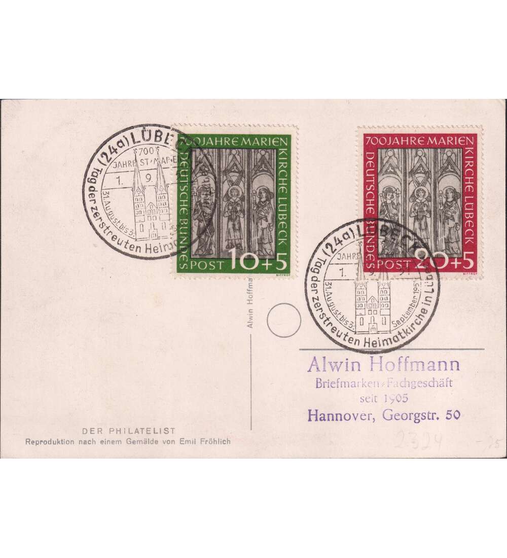 BRD L�becker Kirchenfenster Nr. 139-140 auf Sonderkarte mit Sonderstempel