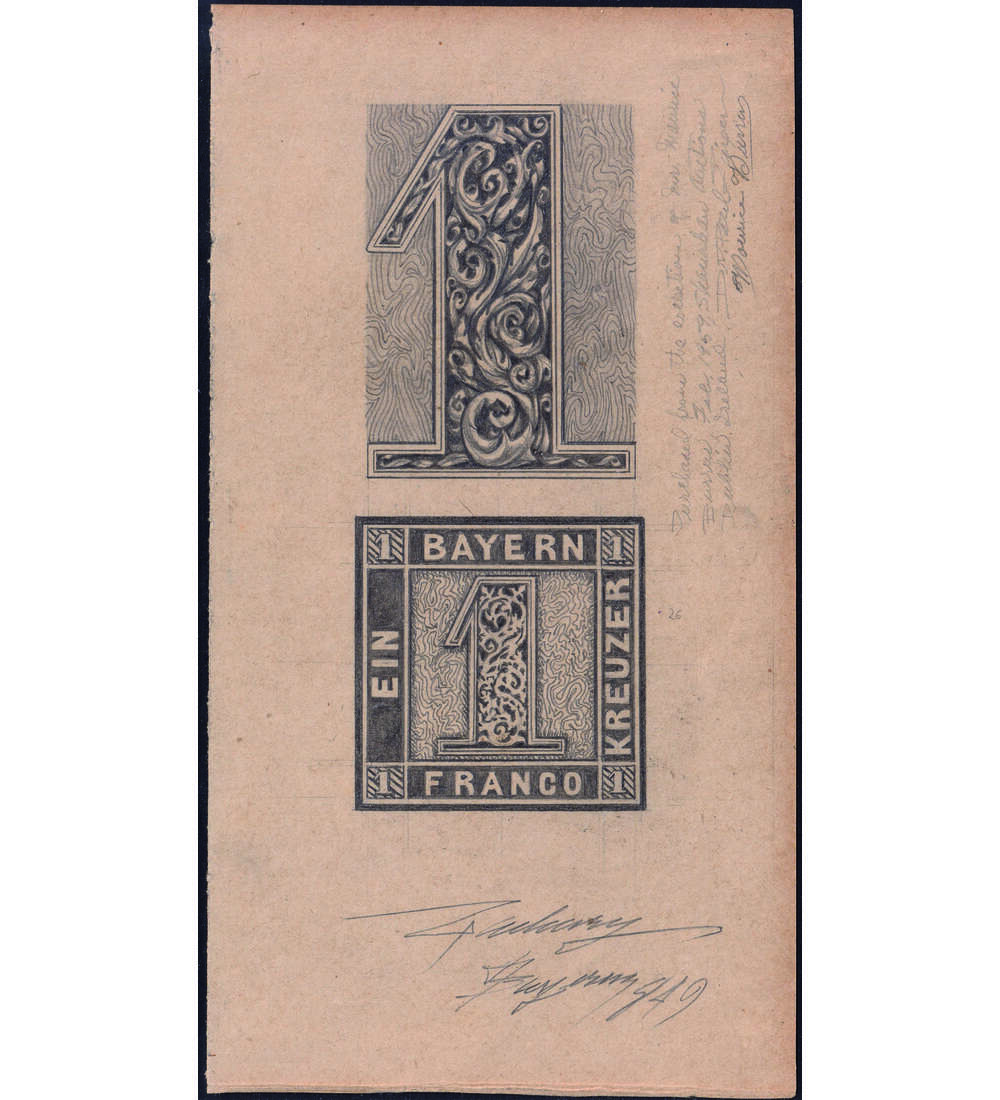 Der Bayern Einser hochwertige Zeichnung mit Vermerken u. Unterschriften